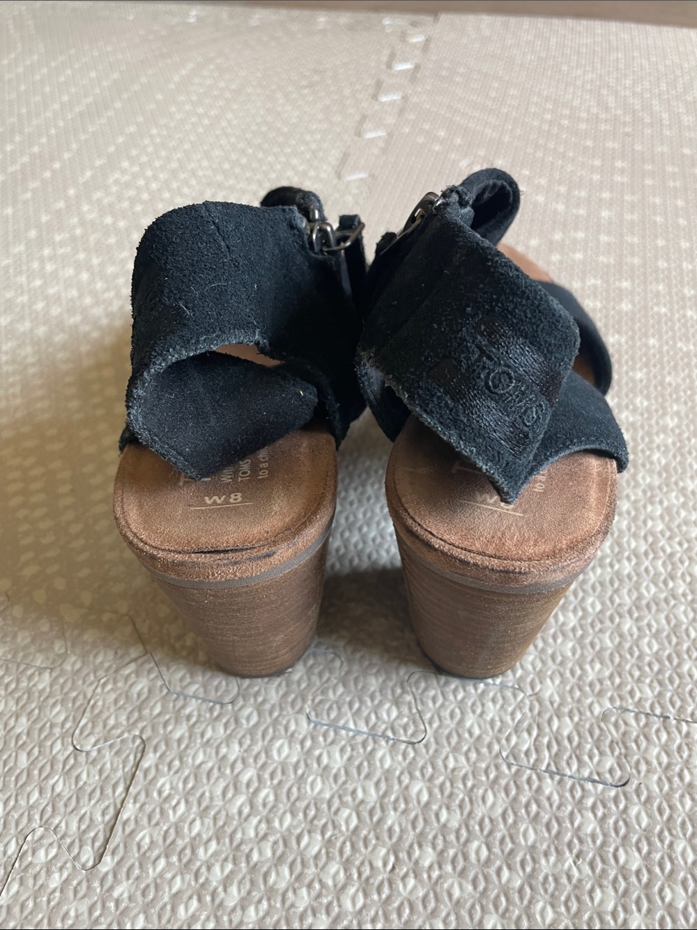 TOMS Black Suede Open-Toe Block Heel Sandals - Picture 4 of 8